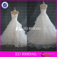 ED nupcial verdadera muestra tapa de manga ojo de la cerradura de la espalda vestido de fiesta de organza vestidos de novia